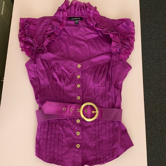 BEBE ruffled shoulder top - Picture 1 of 8